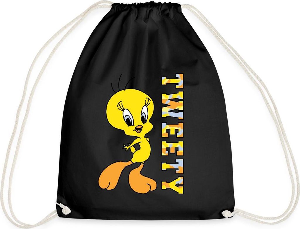 Spreadshirt Looney Tunes Tweety Camouflage Turnbeutel, One size, Schwarz
