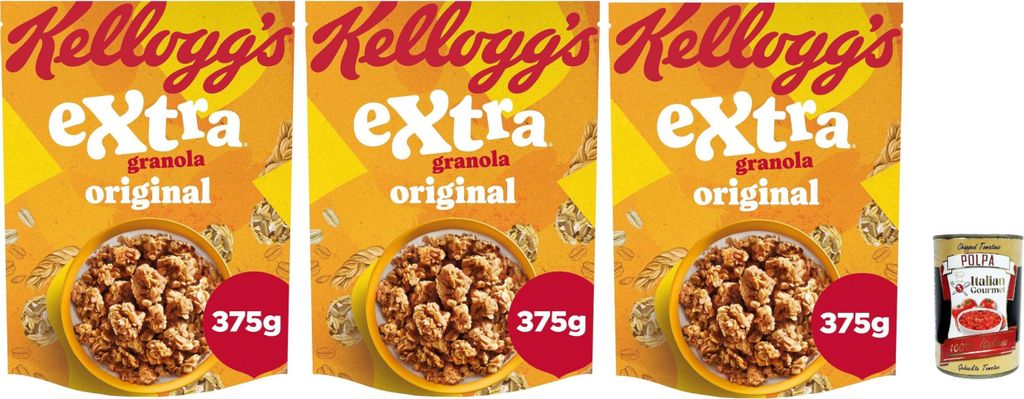 Cereali Extra "Granola Original" | Probieren Sie Granola| breakfast Cereals, Müsli mit knusprigem Hafer | 3x 375g + Italian Gourmet polpa 400g
