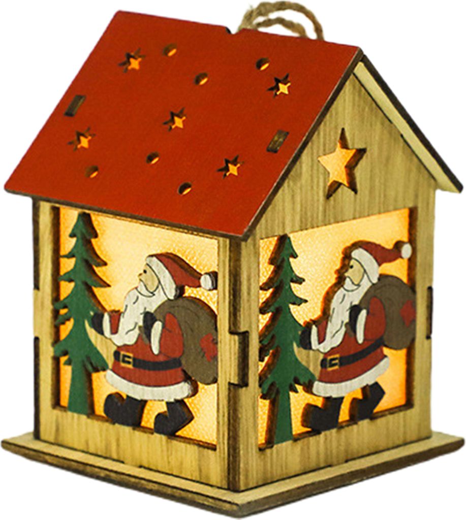 Weihnachts-LED-Holzhaus-Dekoration, leuchtende Hütte, Basteln, batteriebetrieben, Miniatur-LED, leuchtendes Weihnachtshaus aus Holz, Ornament, DIY...