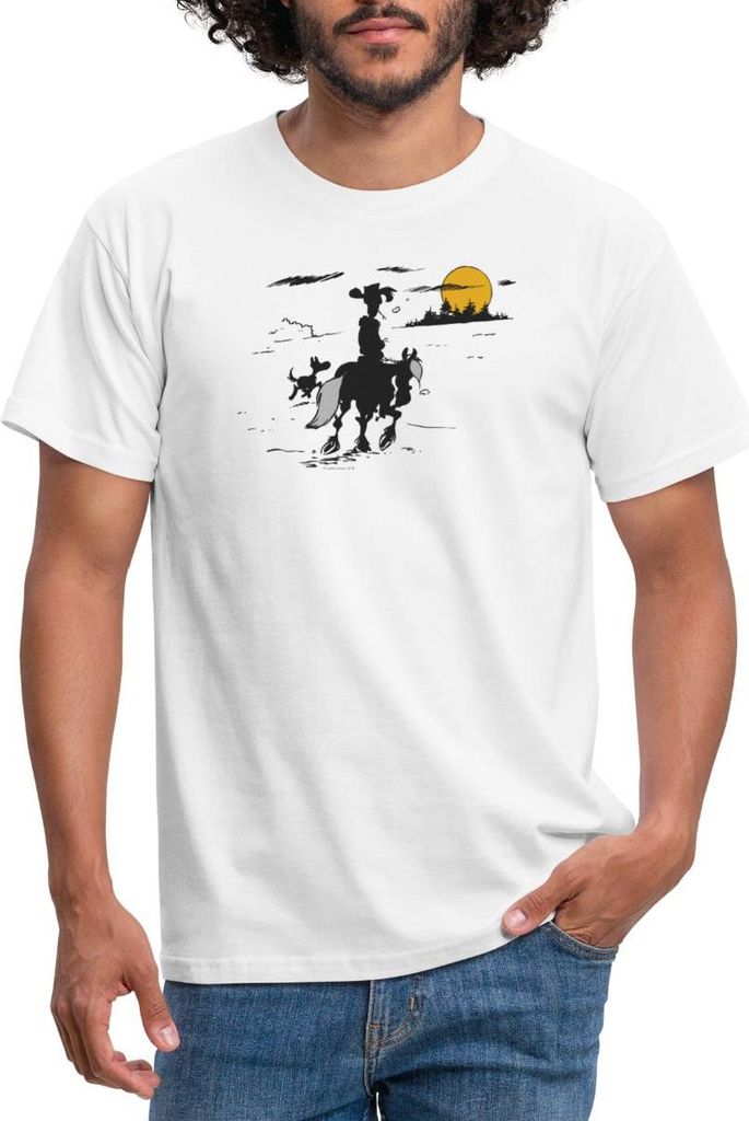Spreadshirt Lucky Luke mit Jolly Jumper und Rantanplan Männer T-Shirt, 3XL, Weiß