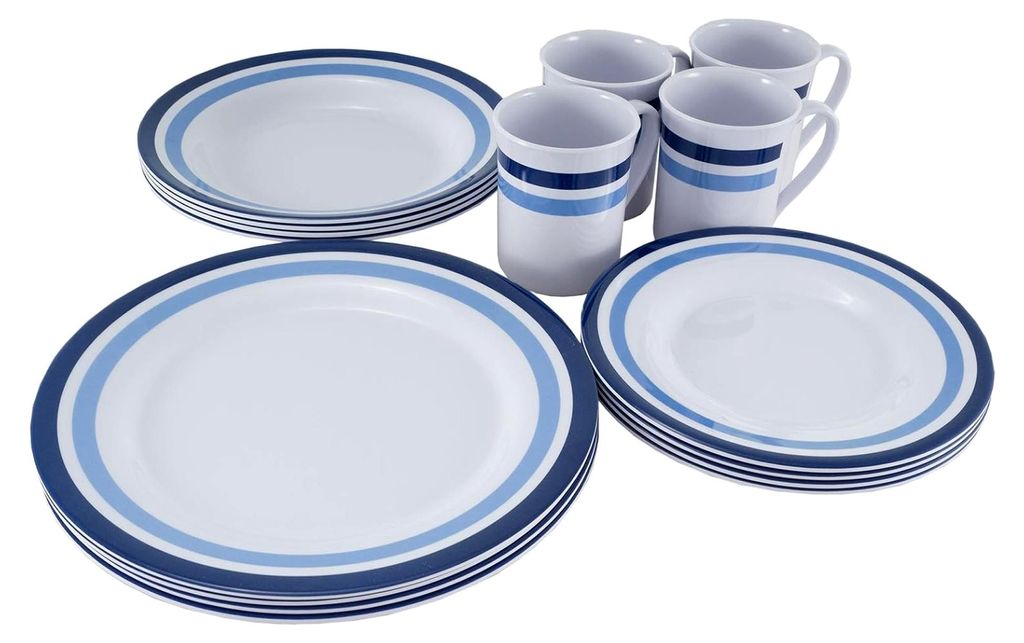 Outdoor Melamin Geschirr Set 16-teilig Camping Essgeschirr Reise Picknick Teller Porzellanoptik