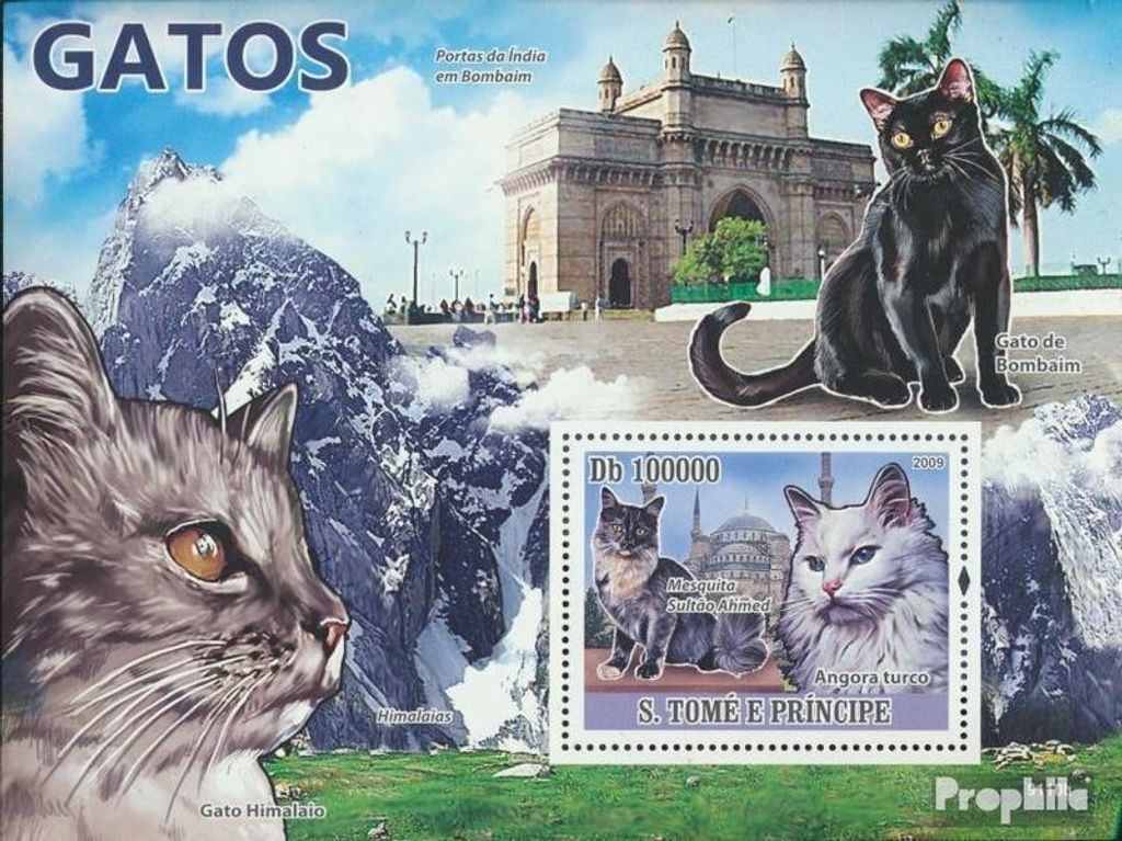 Briefmarken Sao Tome e Principe 2009 Mi Block670 (kompl.Ausg.) postfrisch Hauskatzen