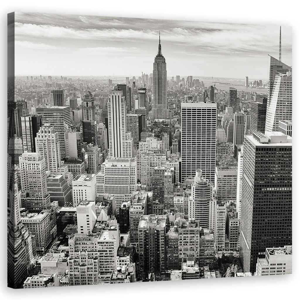 Leinwandbild Blick auf Manhattan 40x40 Feeby Schwarz-Weiß bild für die wand bereit zum aufhängen
