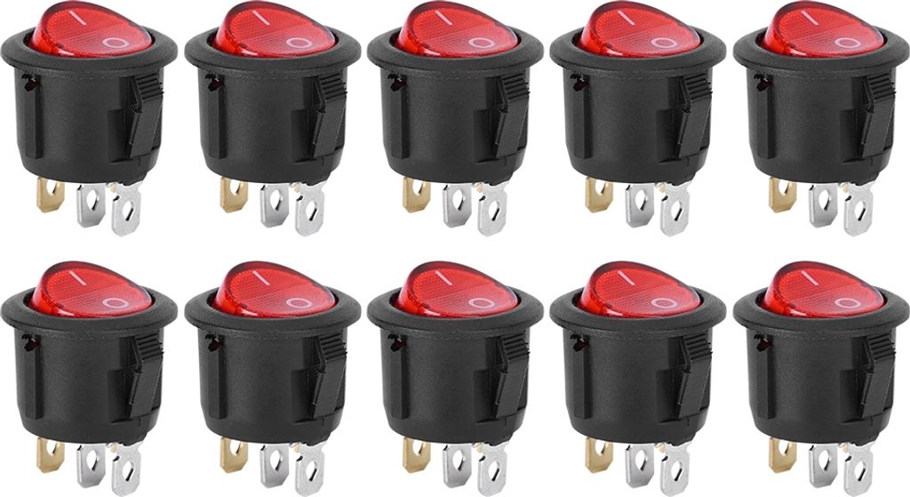 10Pcs Wippschalter große Runde 3Pin rot Licht für Haushaltsgeräte Schalter verwendet