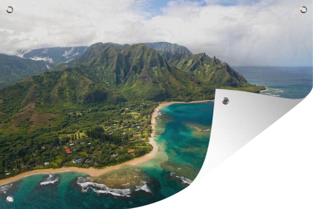 MuchoWow 120x80 cm Outdoor-Poster Gartendeko Sichtschutz Garten Poster für den Garten Ein Luftbild der Nordküste von Kauai auf Hawaii