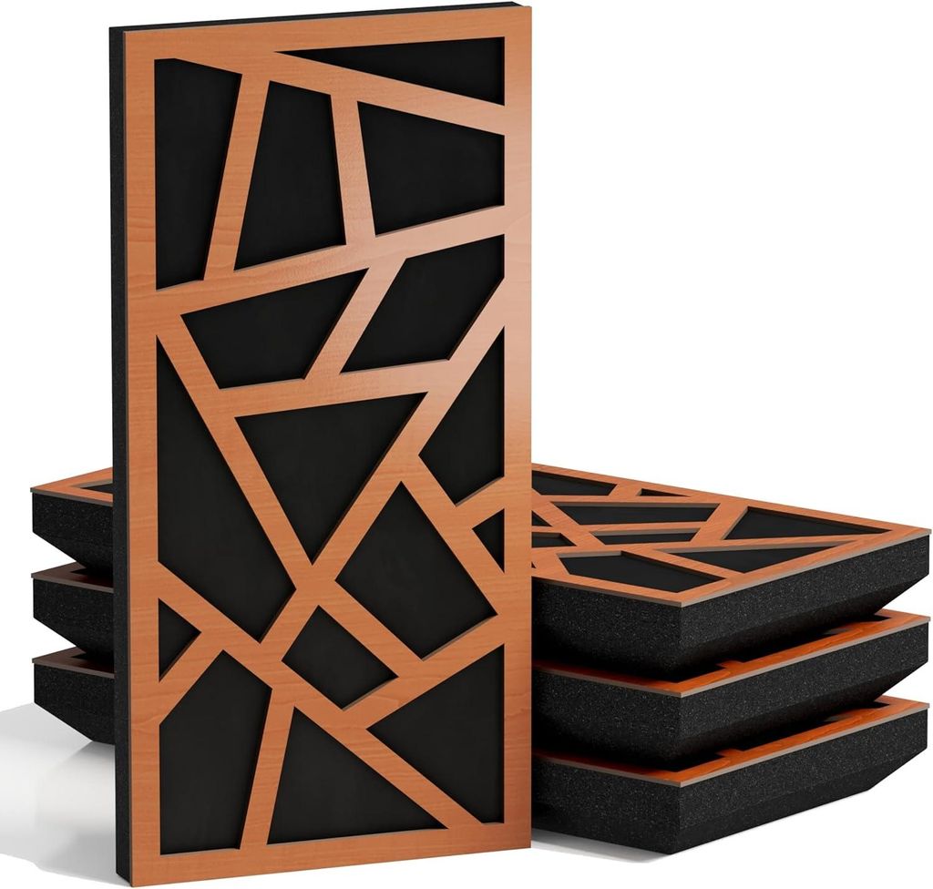 4er-Pack – Schmale Akustikpaneele mit Samtstoff |50x25 cm| Dekorative Geräuschkontrolle & Echoreduzierung | Diffusion [SKYROSS-F Kirschbaum|Schw...