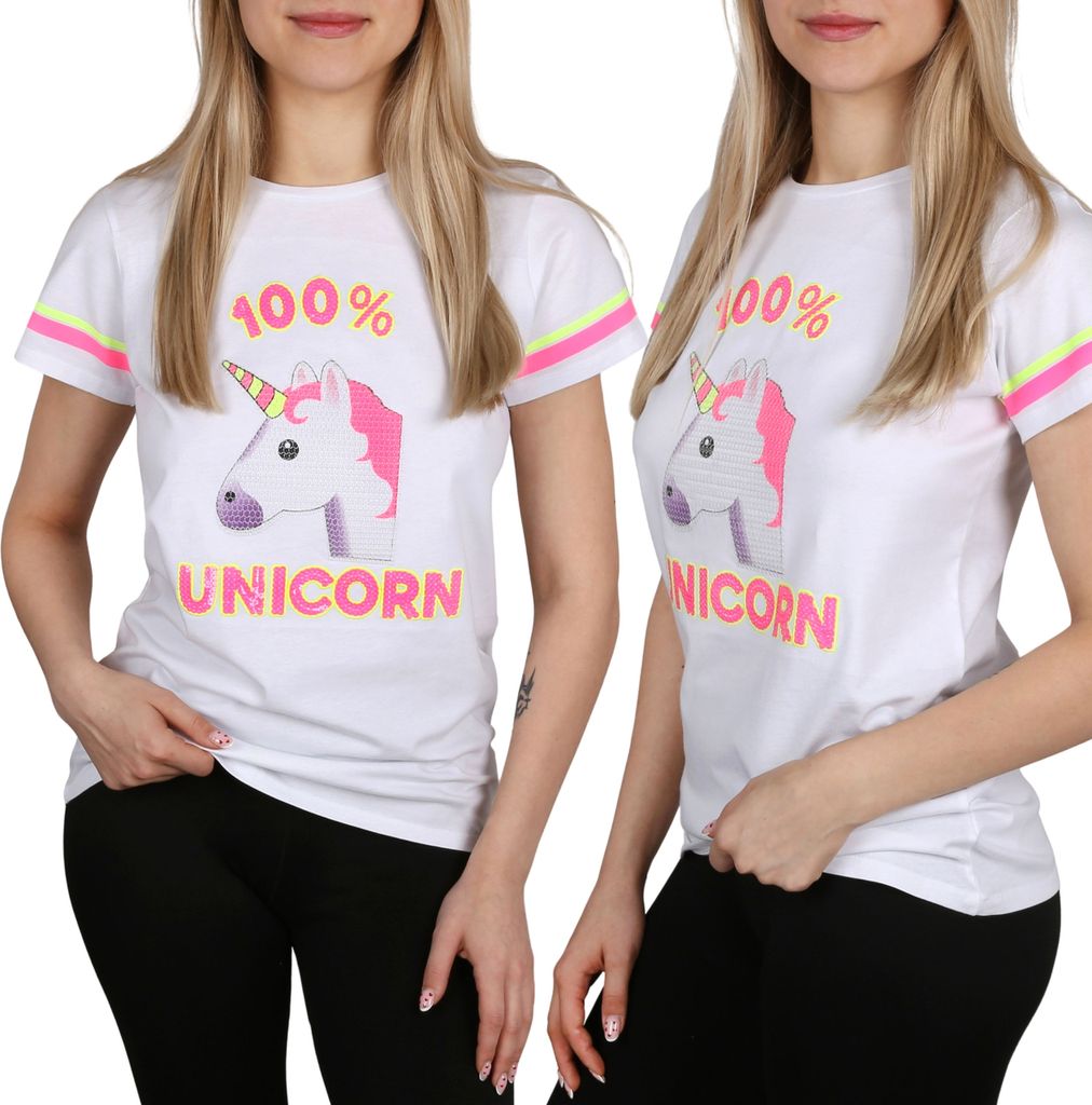 Kurzärmeliges Mädchen T-Shirt, Pailletten, Einhorn 134
