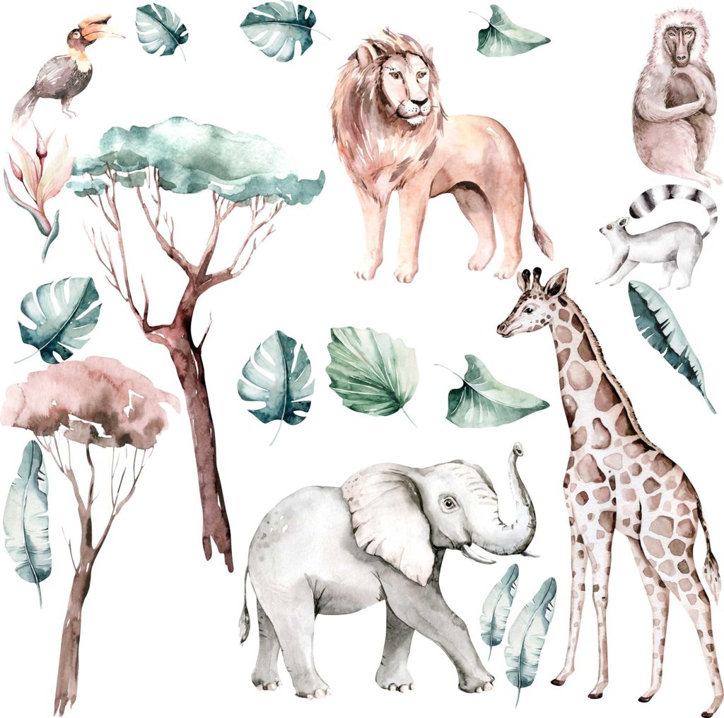 HUBDECO - Wandtattoo Kinderzimmer - Wanddeko - Selbstklebende Folie - Poster - Wandsticker - Selbstklebende Tapete - für Mädchen und Jungen - Saf...