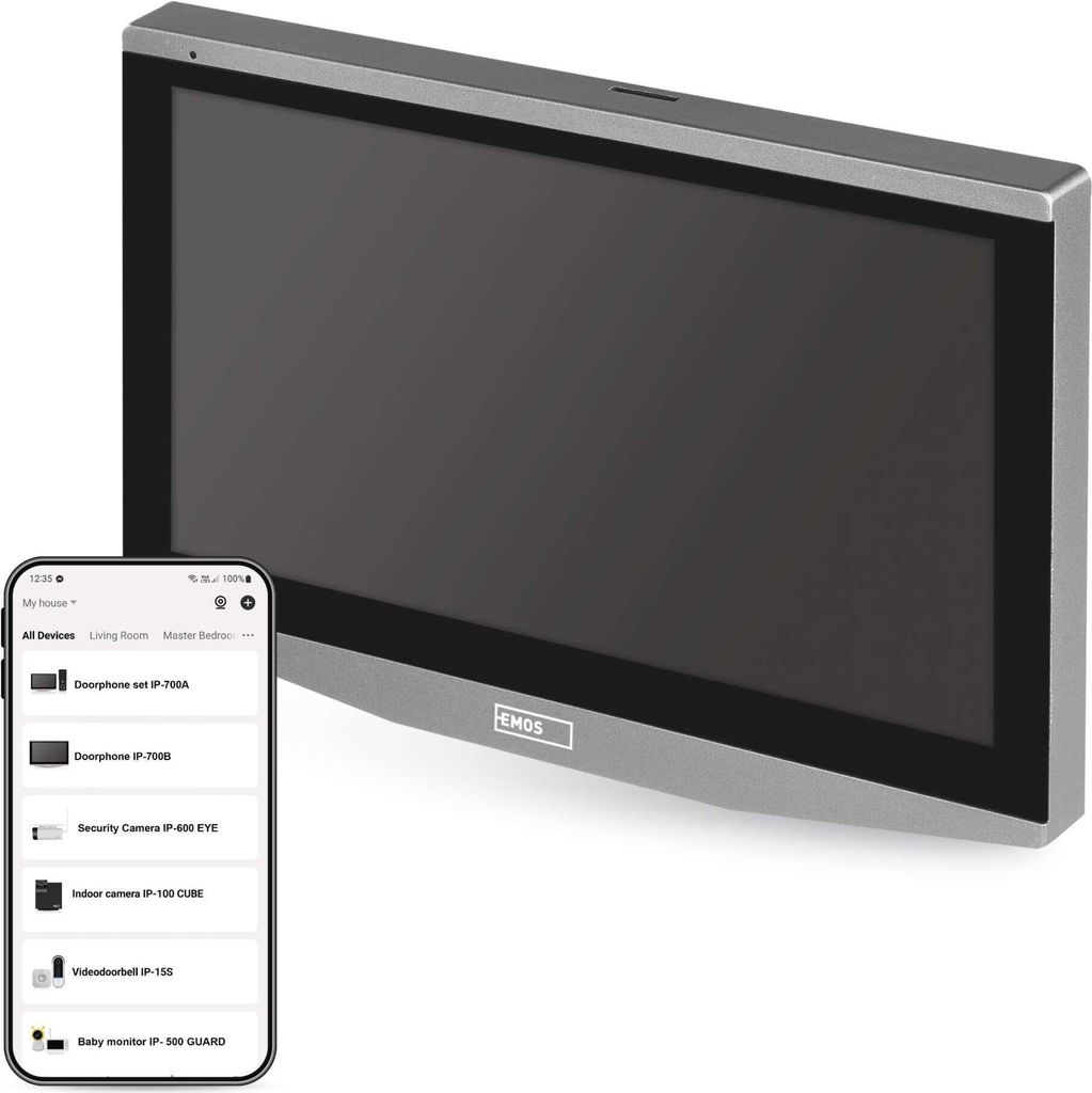 EMOS GoSmart Zusatz-Monitor IP-700B zur Video-Türsprechanlage IP-700A (H4010), Touchscreen-Bildschirm mit 7'' LCD-Farbdisplay, H4011