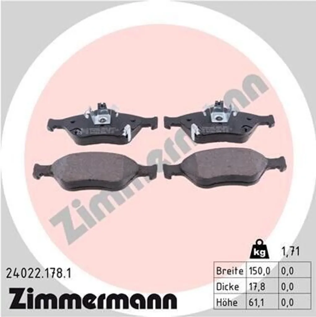 Plaquettes de frein auto Zimmermann pour Toyota Yaris essence d4d
