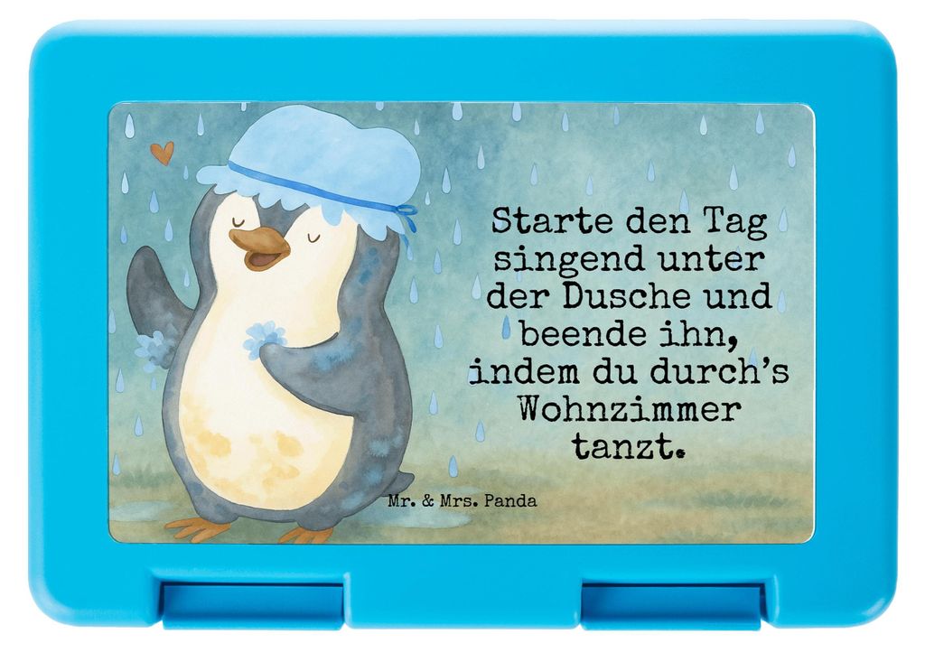 Mr. & Mrs. Panda Bentobox Pinguin Duschen Design - Weiß - Geschenk, Vesperbox, Neustart, Lunchbox, Duschkonzert, Singen, Brotbehälter, Schulbrotd...