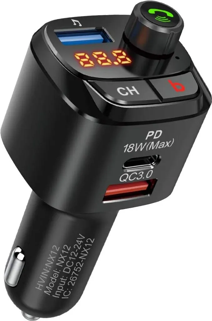 Trasmettitore Auto Bluetooth Nero - Chiamate Vivavoce e MP3 Player - 1