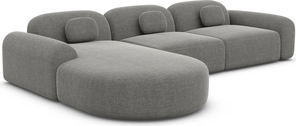 Strukturstoff L-Form Rund Sofa Nuvia Grau Links
