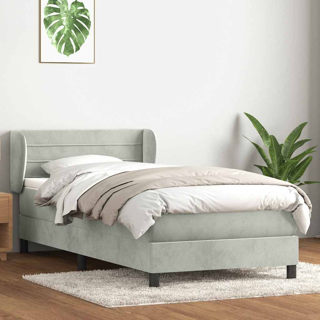Boxspringbett mit Matratze Hellgrau 80x220 cm Samt, Klassische Betten Design Möbel