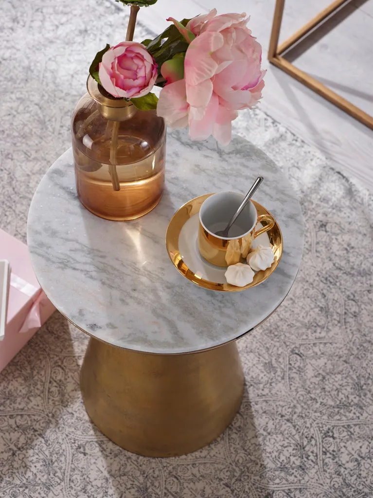 Bout de canapé moderne marbre et doré Rootz - Table basse pour studio