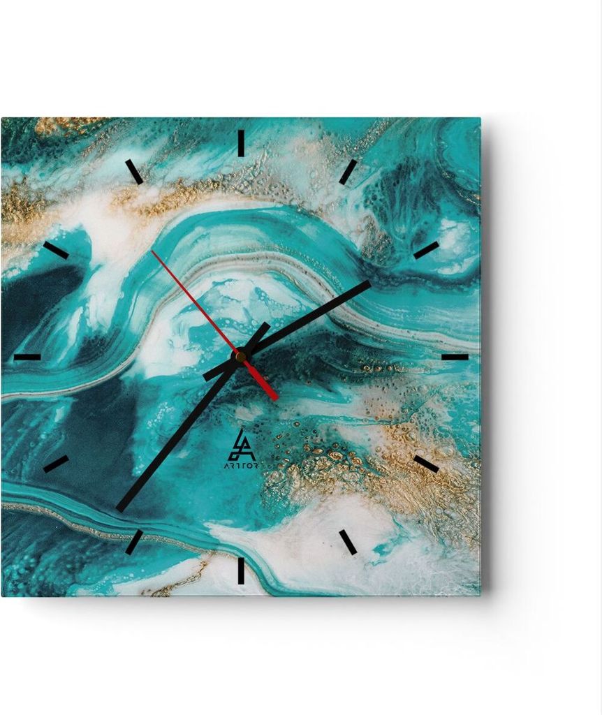 Wanduhr - Quadrat - Glasuhr - Wasser Meer Ozean - 30x30cm - Schleichendes Uhrwerk - Lautlos - zum Aufhängen bereit - Dekoration Modern - Wanddekor...