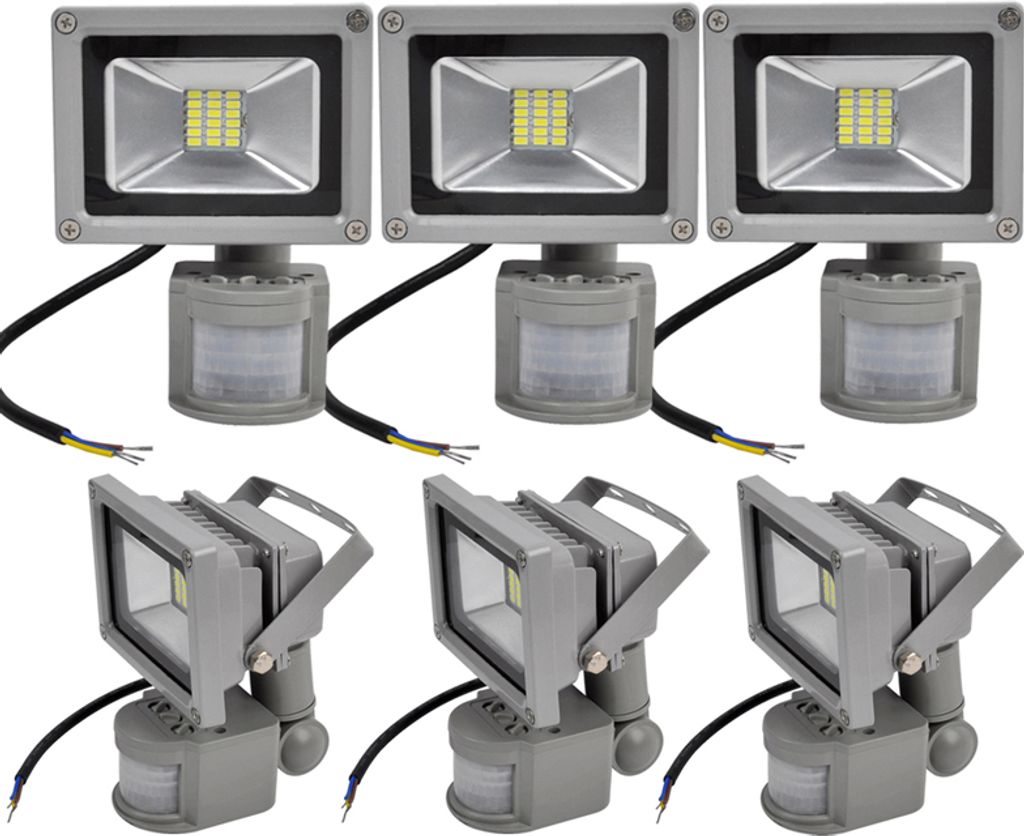 Greenmigo 6x 20W Fluter mit Bewegungsmelder Strahler Kaltweiß Silbergrau Aluminium Gehäuse IP65 Wasserdicht LED Lampe Wandleuchter Flulicht Flutb...