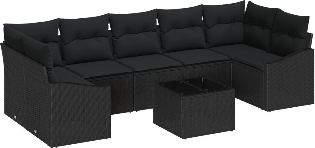 Möbel 8-teiliges Garten-Sofa-Set mit Kissen Schwarz Poly-Rattan - Gartensofas 3355312