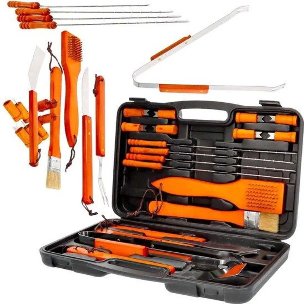 Mallette accessoires barbecue 18 pièces inox pour grillade et jardin