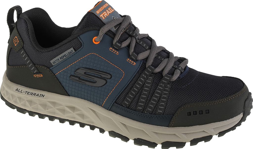 A single Skechers trail shoe is shown from a side angle against a white background.