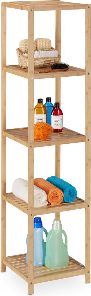 Relaxdays Kúpeľňová polica, bambus, 5 políc, rozmery: 162 x Obrázok produktu 