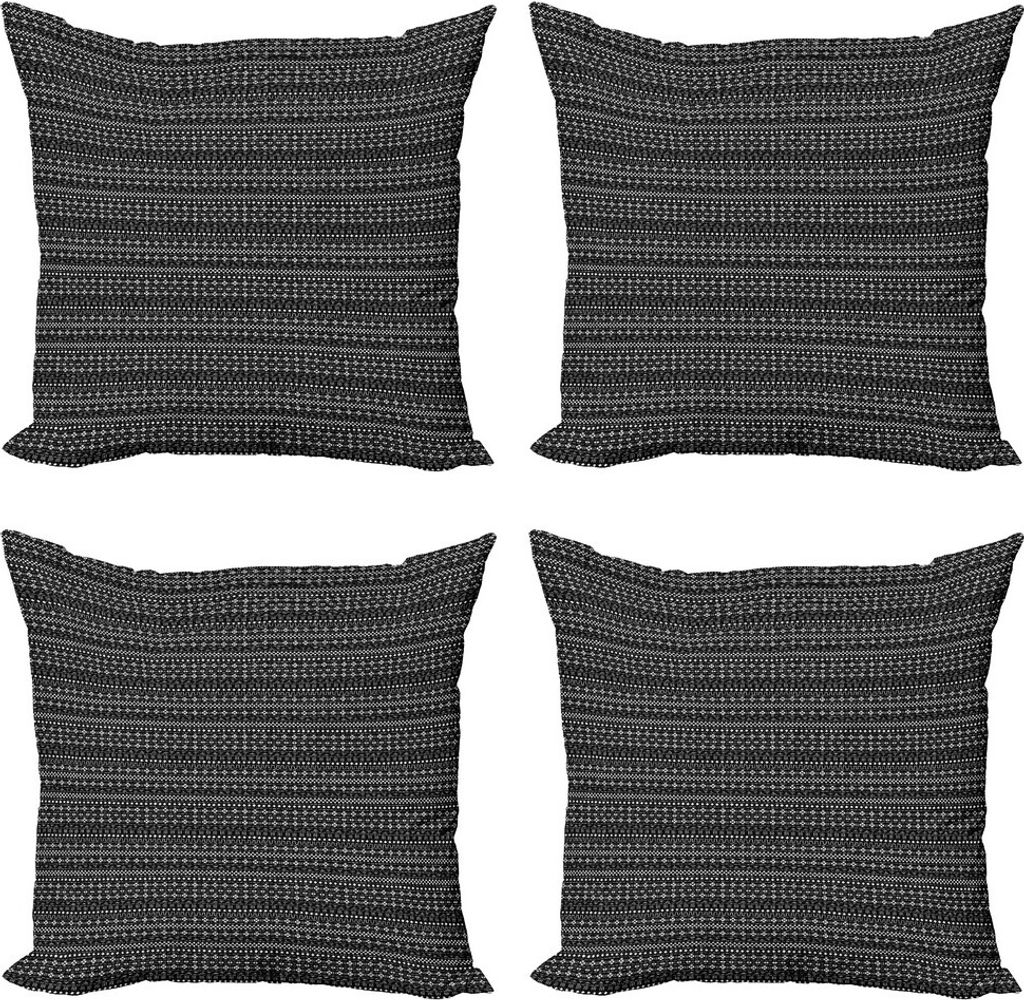 ABAKUHAUS Mudcloth Kissenbezug Set (4 Stück), Winkel, Moderner Doppelseitiger Digitaldruck, 50 cm x 50 cm, Schwarz und weiß