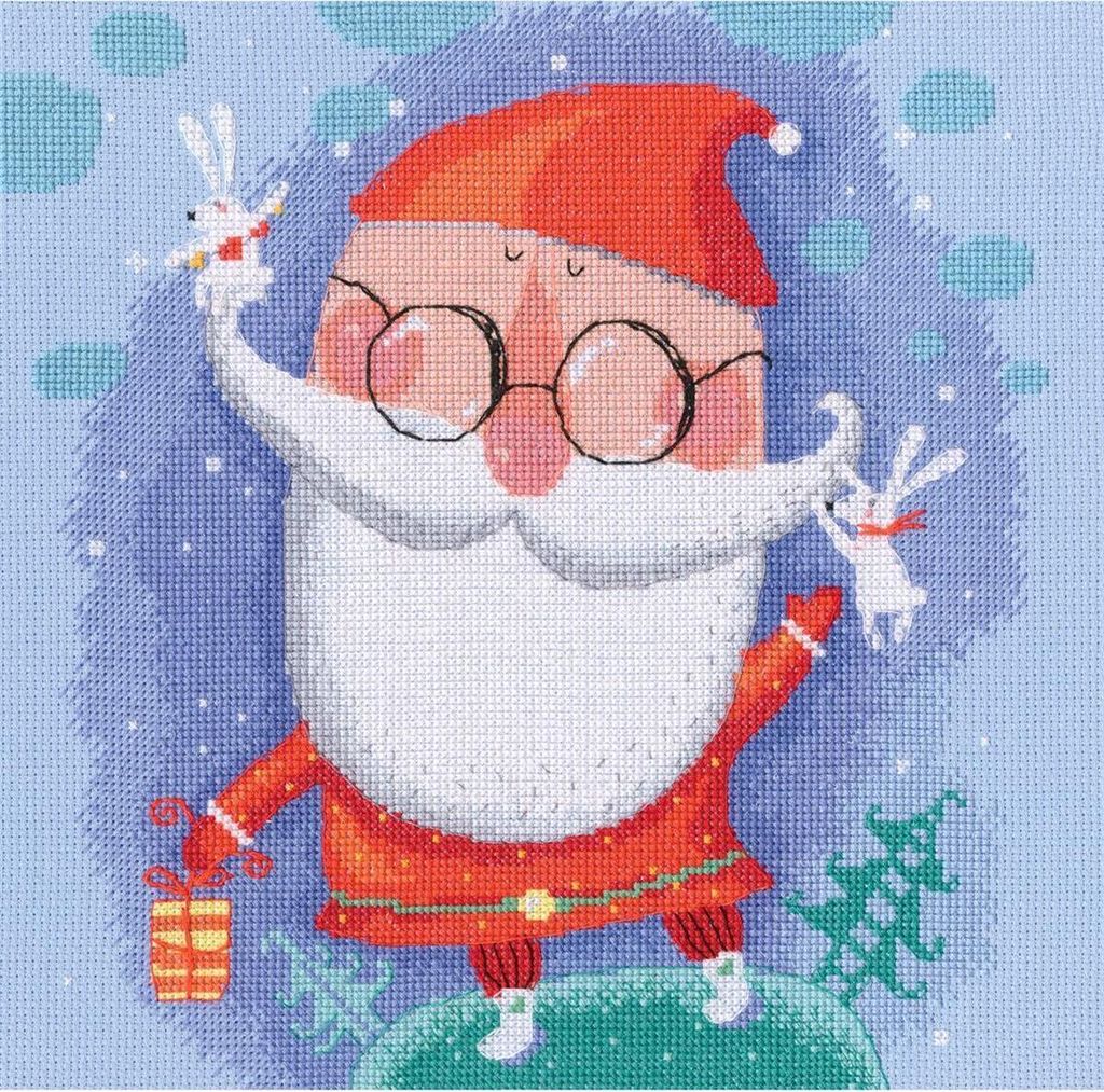 RTO Kreuzstich Set "Fröhlicher Weihnachtsmann" M647, Zählmuster, 24,5x25,5 cm