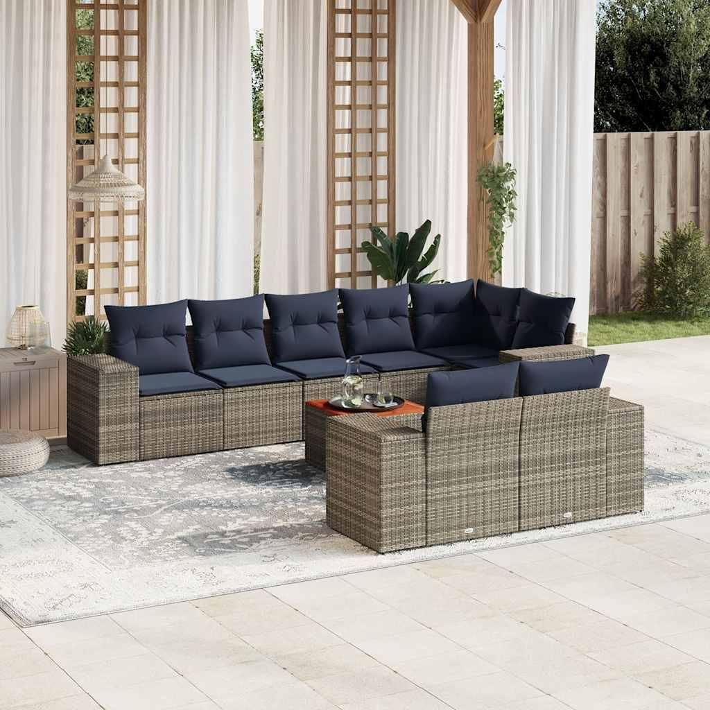 Maison Exclusive - 9-teiliges Gartensofa-Set mit Kissen, grau, Polyrattan