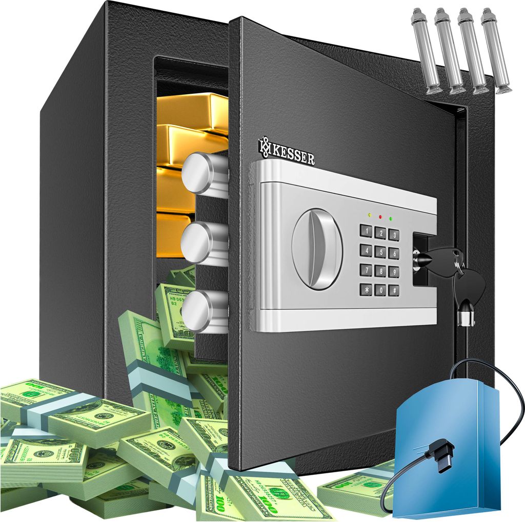 KESSER Elektr. Tresor | Inkl. Batteriebox | Elektronischer Safe | 3x Doppelbolzenverriegelung | Boden Wandtresor | Möbeltresor | Innenbeleuchtun...