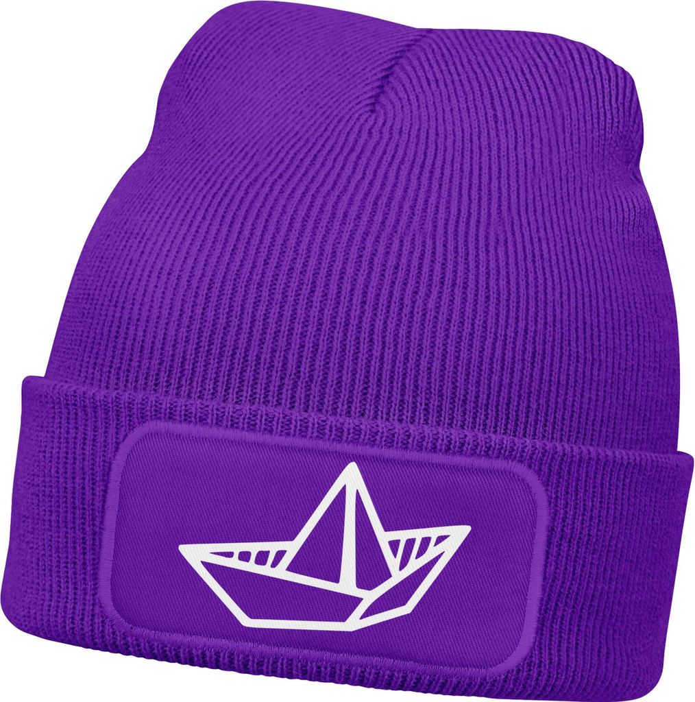 Damen Beanie mit Patch Strickmütze mit Papierboot Design Maritim Geschenk Frauen Aufdruck Lustig Damenmütze Moonworks