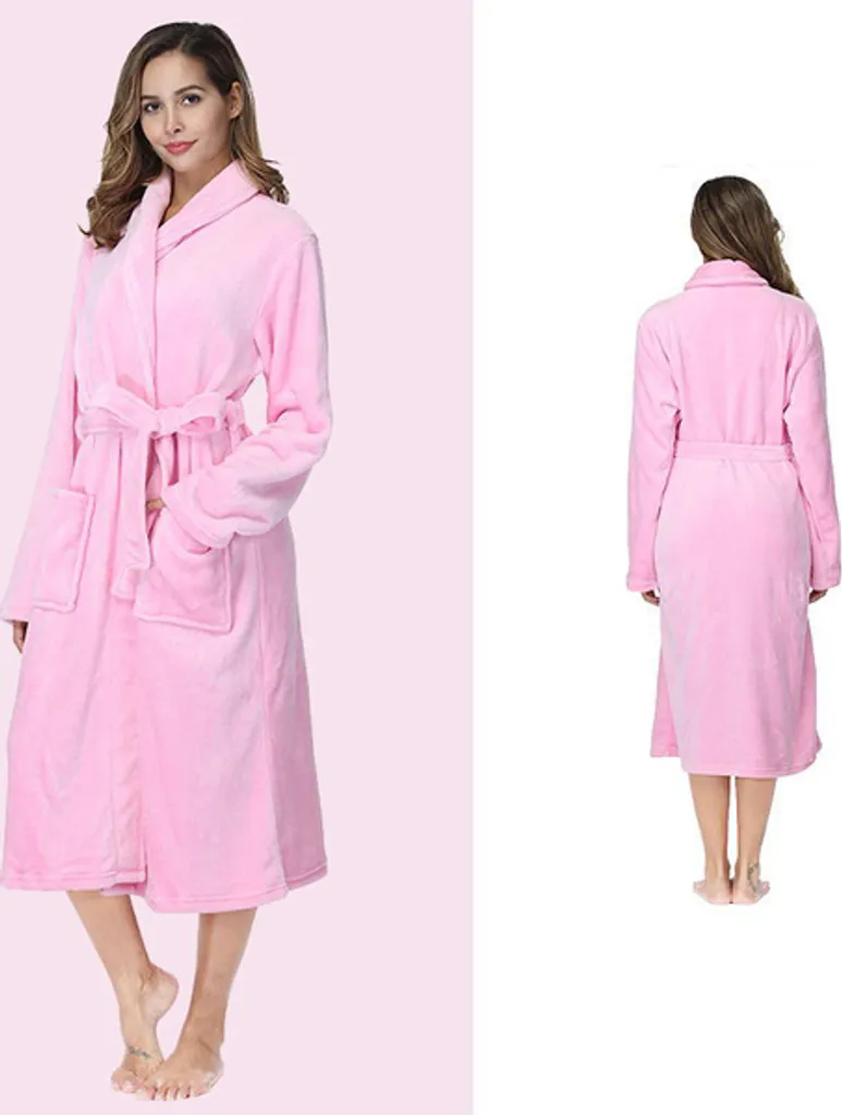 Accappatoio di flanella Imbottito e ispessito Accappatoio da notte Plus Size Flannel Ladies Loungewear Rosa, taglia M