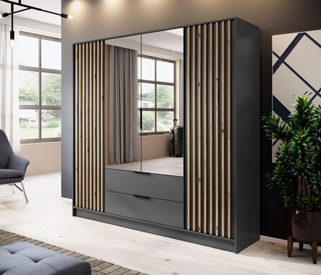 Kleiderschrank "Nelly" Drehtürenschrank graphit Artisan Eiche Breite 206cm