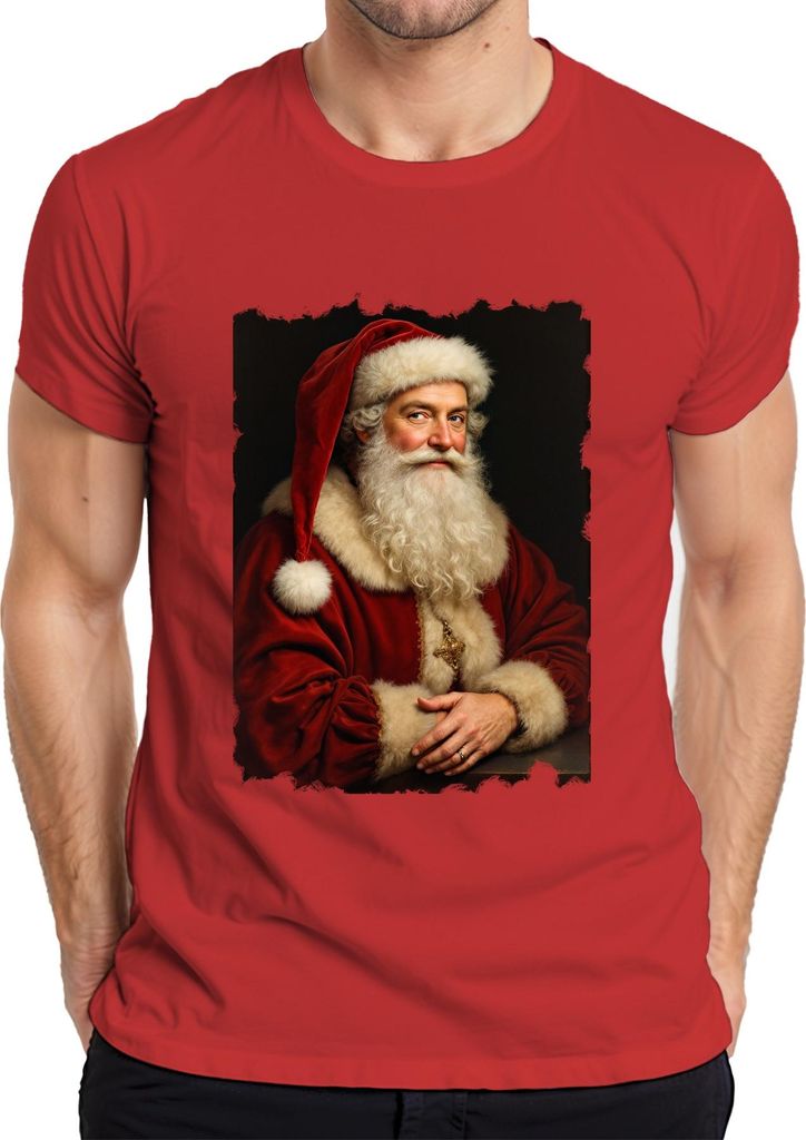 Weihnachtsmann Nikolaus Retro Portrait realistisch Bart festlich Herren T-Shirt, Rot, XXL