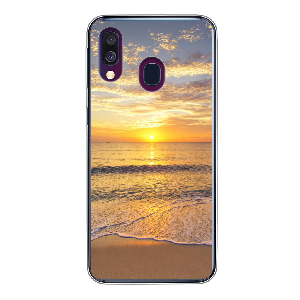 MuchoWow Handyhülle Schutzhülle Hülle für Samsung Galaxy A40 Strand - Sonnenuntergang - Meer Silikon Softcase Handy Hülle - Handy-Tasche