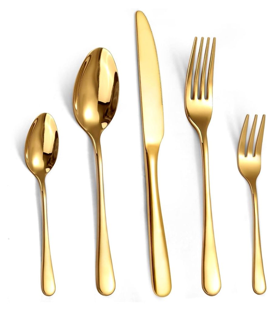 Targizer Besteckset für 6 Personen, 30-teiliges Edelstahl-Gold Besteckset