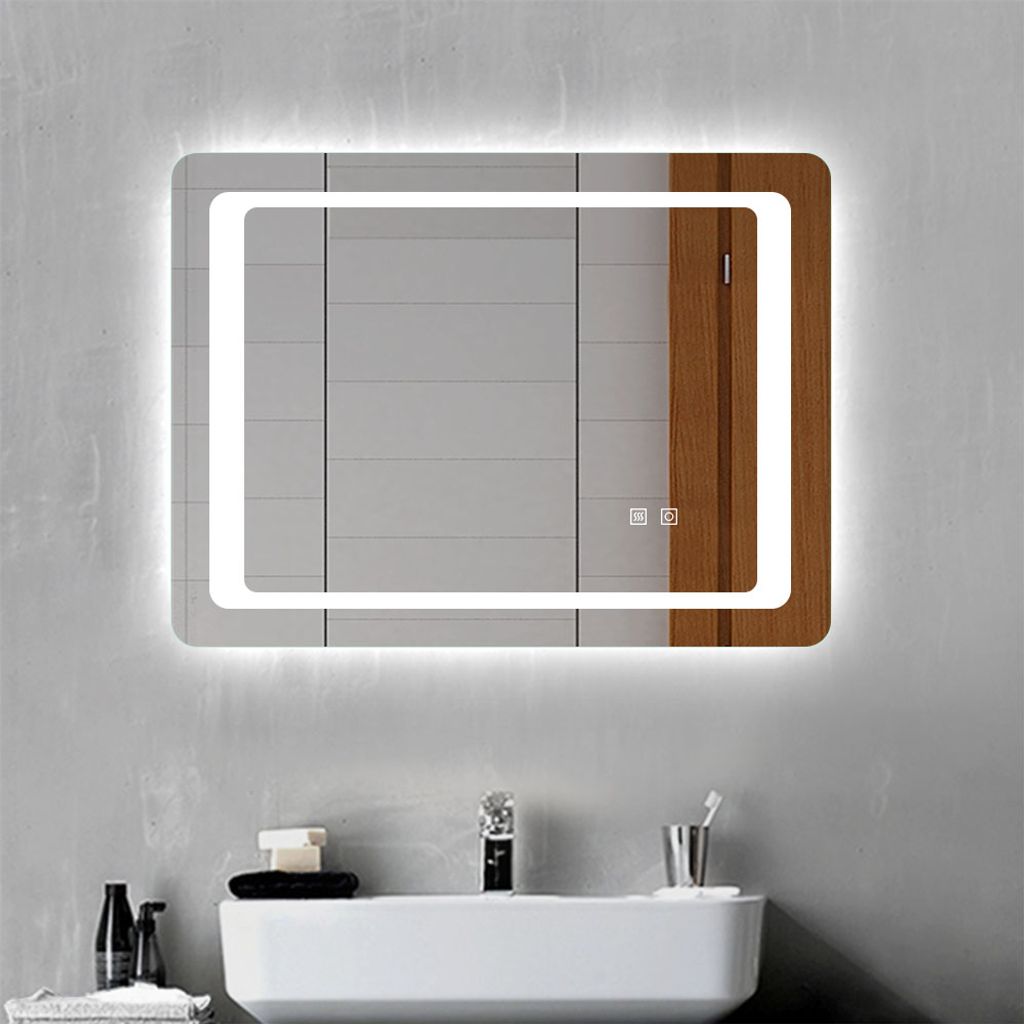 Badspiegel 80x60cm mit LED Beleuchtung mit Touch Beschlagfrei Badezimmerspiegel 