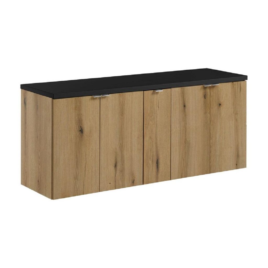 Waschbeckenunterschrank 140 cm 2 Unterschränke & Seitenschrank mit Arbeitsplatte, Nova Oak N BM257 - Evoke Eiche/ Schwarz Matt