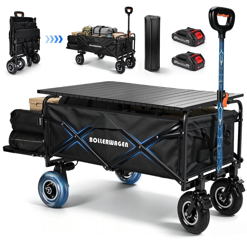 Luftreifen Elektrokarre mit Campingtisch, Bollerwagen mit Produktbild 