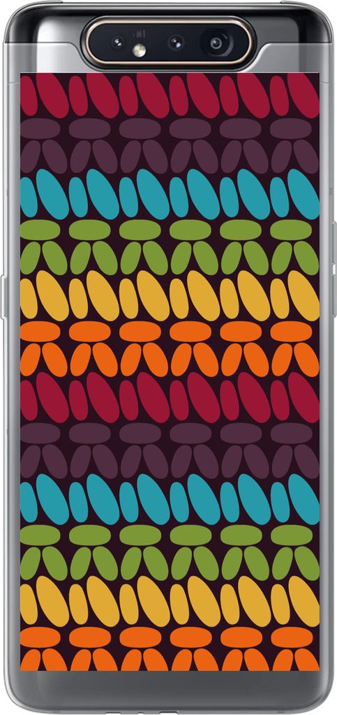 MuchoWow Handyhülle Schutzhülle Hülle für Telefoonhoesje Samsung Galaxy A80 Häkelmuster - Retro - Regenbogen Silikon Softcase Handy Hülle -...