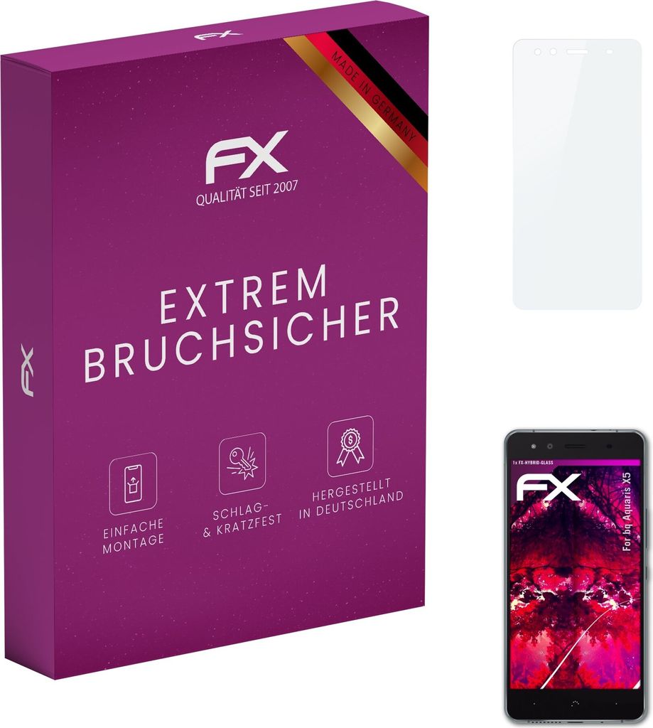 atFoliX FX-Hybrid-Glass Displayfolie kompatibel mit bq Aquaris X5 Glasfolie