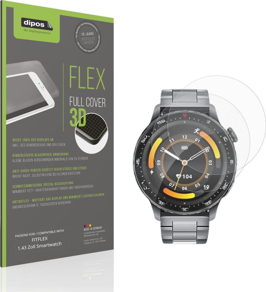 2x Full Cover Schutzfolie matt für FITFLEX 1.43 Zoll Smartwatch Panzerfolie Anti-Shock