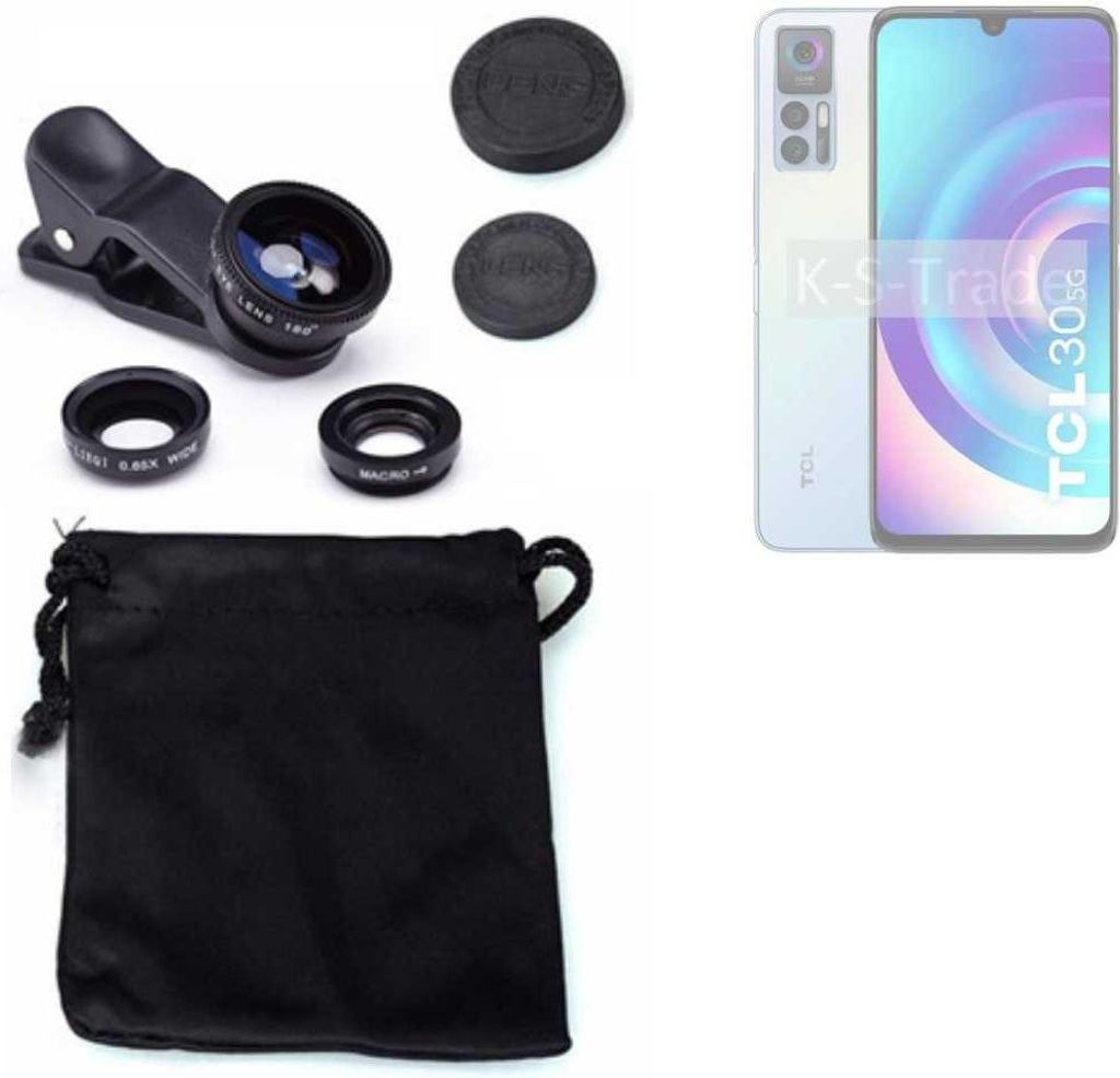 K-S-Trade Smartphone Kamera Linsen Set Kompatibel mit TCL 30 5G 3in1 Clip-On Kamera Adapter Macro Weitwinkel FishEye Fischauge Objektiv Linse