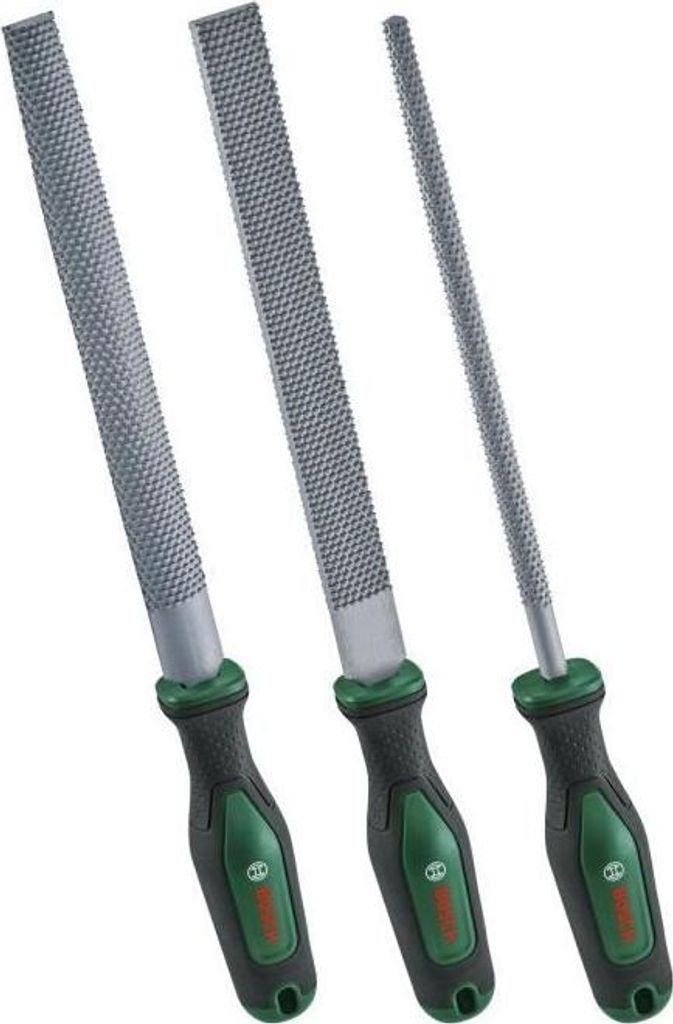 Bosch Raspel Set, 3-teilig, Flach, Rund, Halbrund, Hart Kohlenstoffstahl
