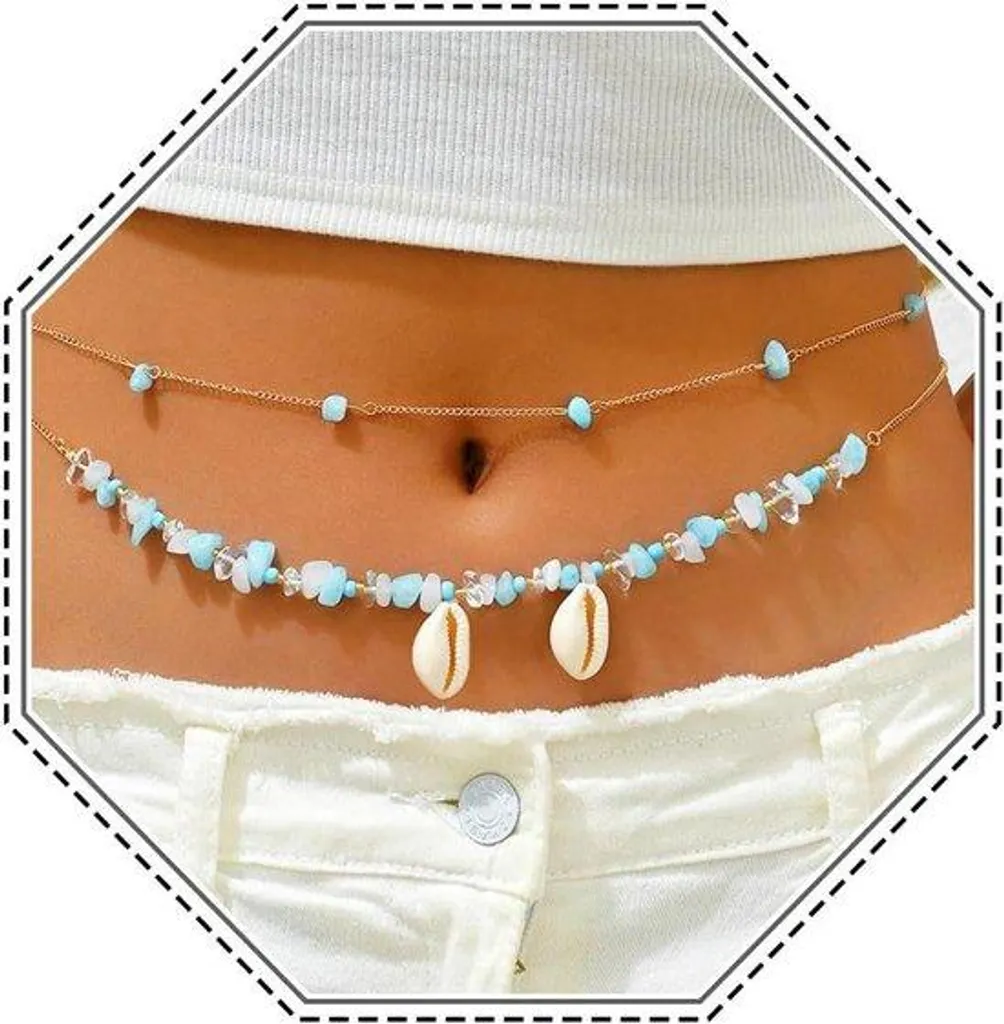 Collier de plage doré avec pendentif bohème et pierre naturelle bleue