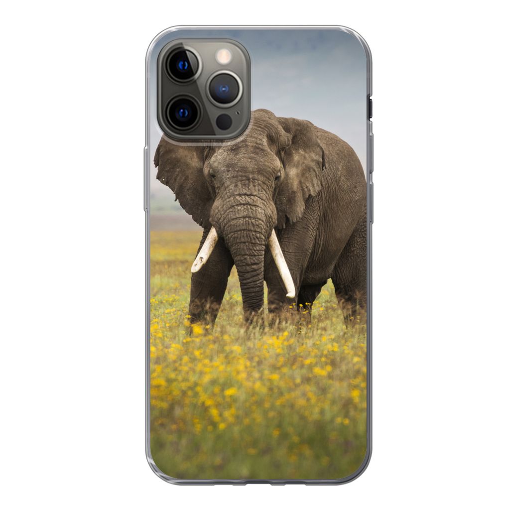 MuchoWow Handyhülle Schutzhülle Hülle für iPhone 13 Pro Elefant - Blumen - Gras - Tiere - Natur Silikon Softcase Handy Hülle - Handy-Tasche
