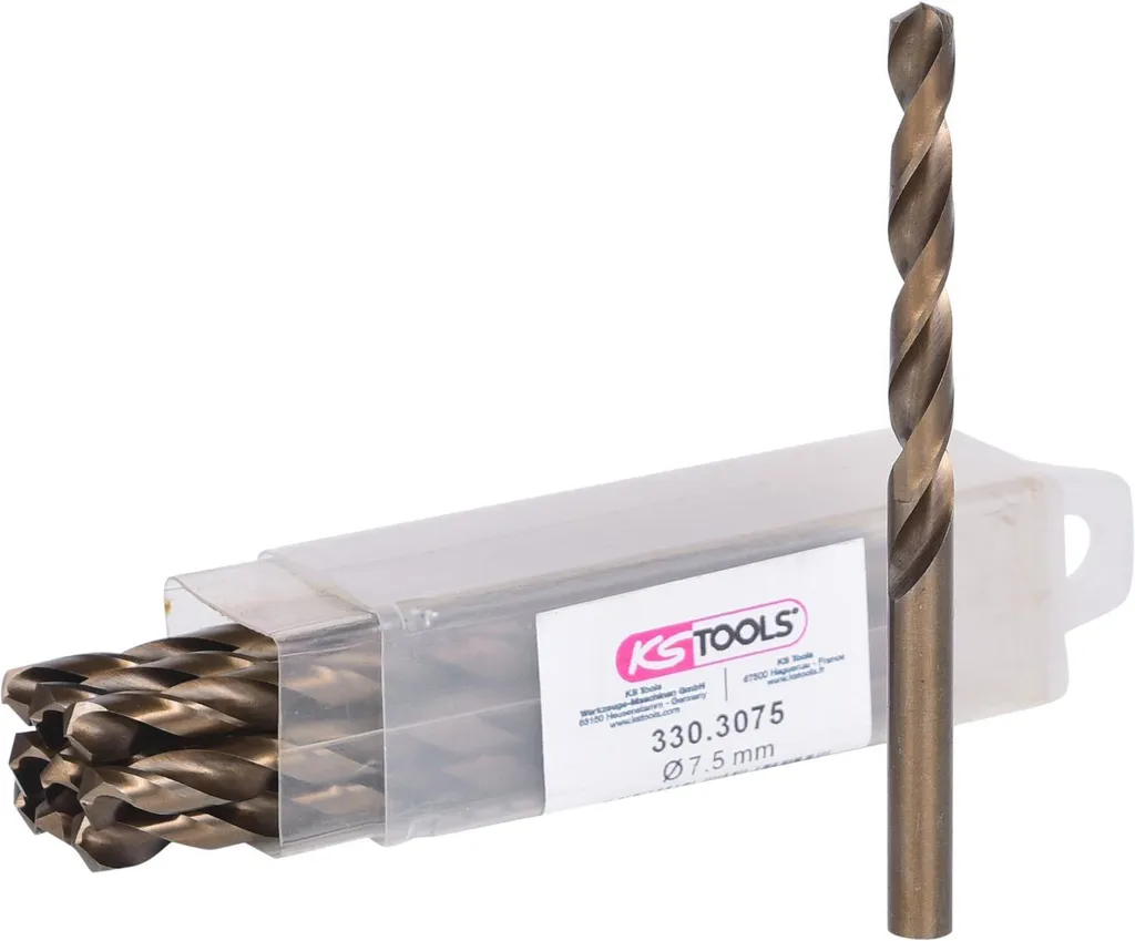 Set 10 Punte KS Tools 330.3075 | HSS-Co 7.5mm DIN 338 per Inox