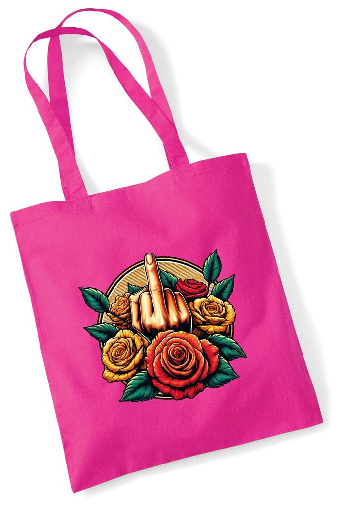 Huuraa Jutebeutel Mittelfinger Rosen 10 Liter Fuchsia Baumwolle Tasche Geschenkidee