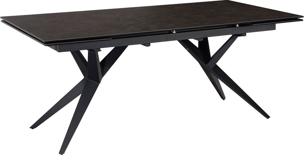 Esszimmertisch 180 - 260 cm Ausziehbar Keramik Glas Schwarz, Keramiktisch Groß, Designer Küchentisch Rechteckig, Esstisch Extravagant mit Metallb...