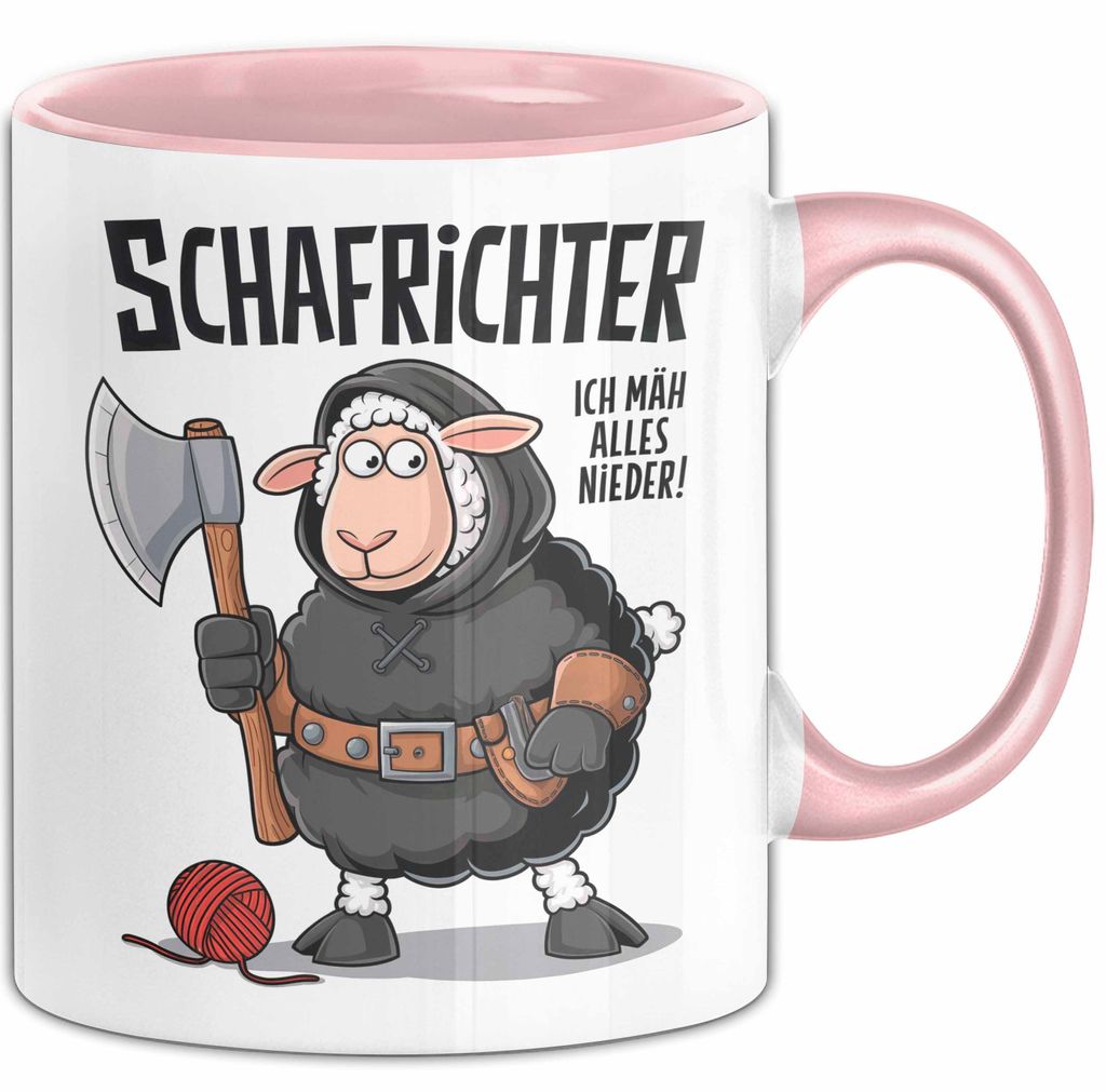 Schaf Tier Sarkasmus Tasse Becher Geschenk Lustige Geschenkidee Spruch Schafrichter Ich Mah Alles Nieder (Rosa)