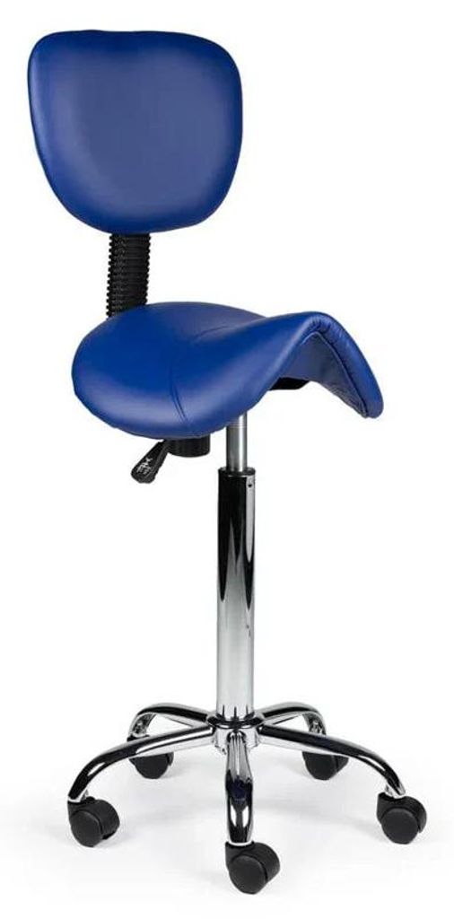 Ergonomisch Sattelhocker Blau Mit Lehne Auf Räder - Hoch (70-84cm) / ohne Fußstütze / Weiche Räder